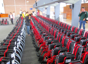 Wheelchairs lined up for delivery